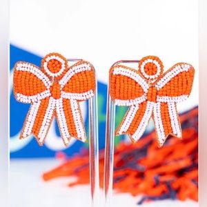 Orange/White Fear The Bow Seed Bead Earrings